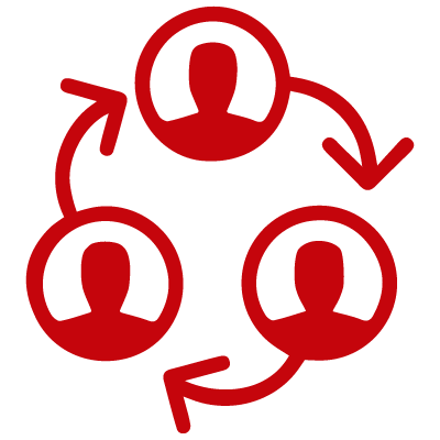 People icons with arrows forming a circle icon