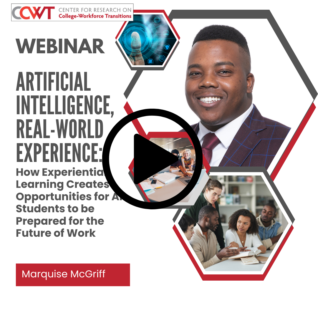 Decorative thumbnail image linking to recorded webinar titled  "Artificial Intelligence, Real-World Experience with Marquise McGriff"
