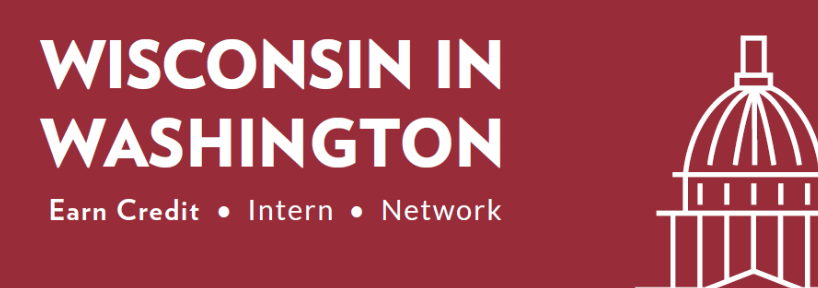 Red banner that says "Wisconsin in Washington: Earn Credit, Intern, Network"