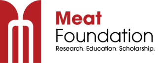 Meat Foundation logo, mentioning Research, Education, and Scholarship