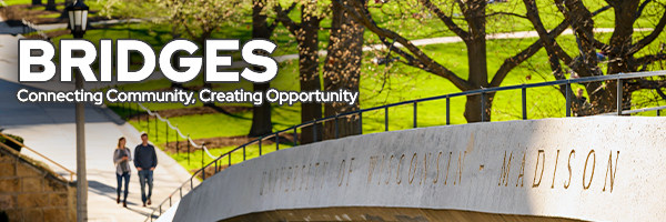 people walking towards a bridge at UW–Madison