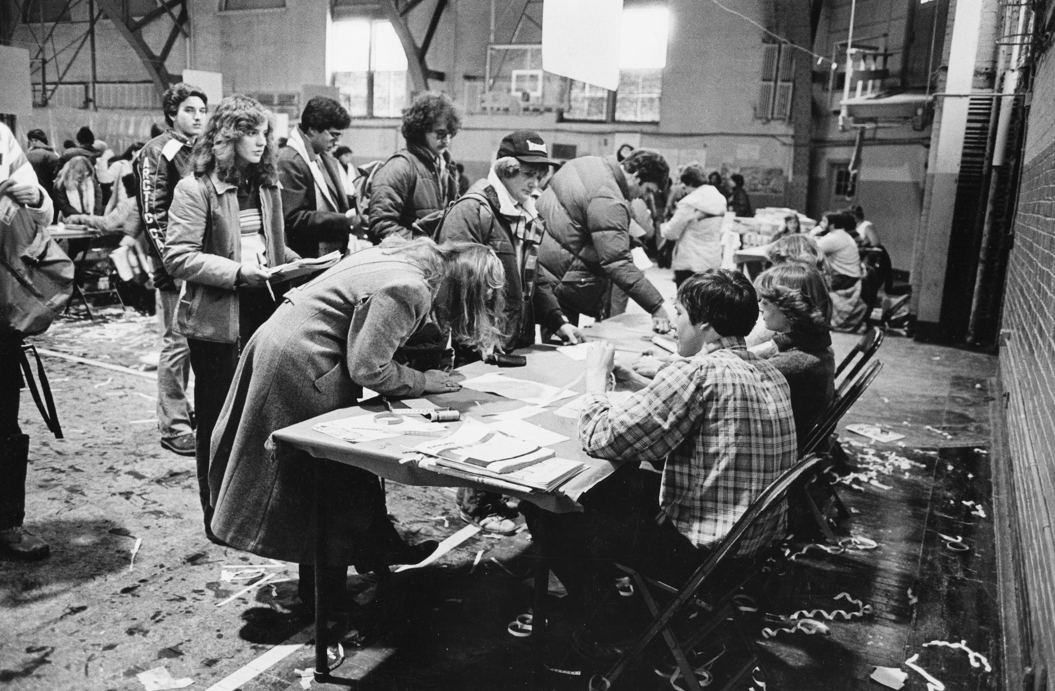 Students registering for classes at the Red Gym UW Digital Collections photo