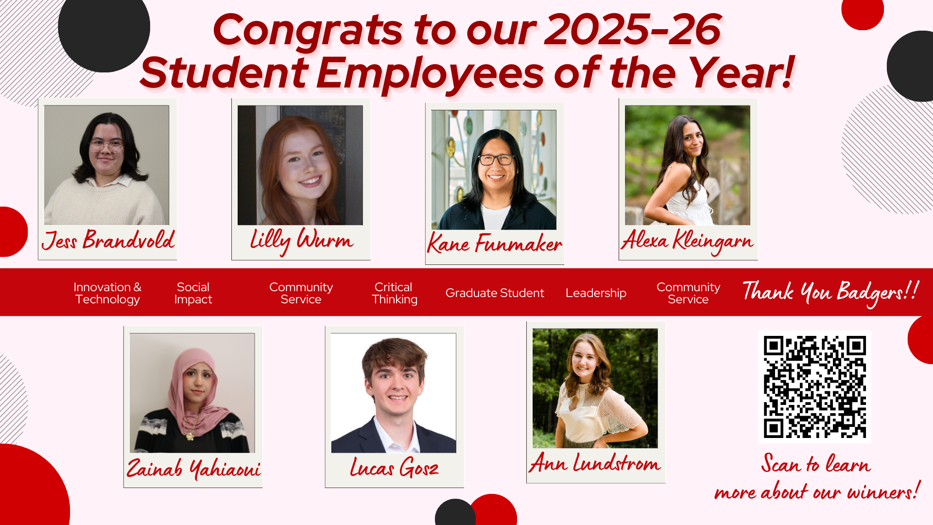 25-26 UW-Madison Student Employment Award Recipients promotional graphic