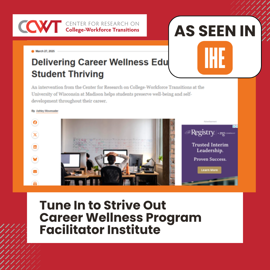 Screen shot of an online article in Inside Higher Ed titled "Delivering Career Wellness for Student Thriving"