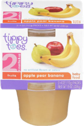 Product front label for Tippy Toes Apple Pear Banana, 2-pack tub