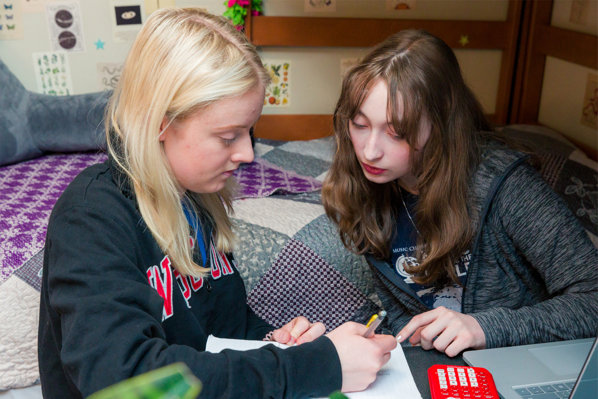 Students studying in a residence hall room