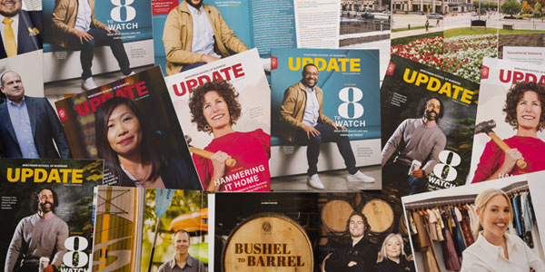 Covers of previous issues of Update magazine