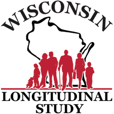 The Wisconsin Longitudinal Study logo, with a black outline of Wisconsin and red silhouettes of people of different ages.